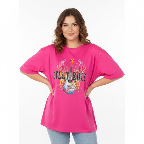 Jelly Roll Graphic T-Shirt Womens 3XL Pink Guitar Wings Country Music Band Tee - Picture 1 of 10